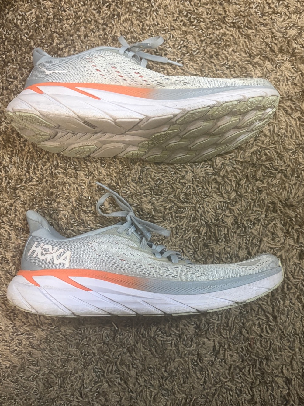 Hoka Women's Light Gray Running Shoes with Orange Accent